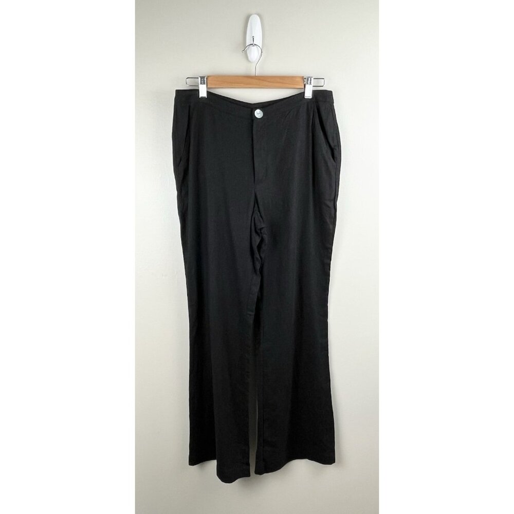 NIA Women’s Linen Blend Pants‎ High Waisted Wide Leg Black Sz Lg